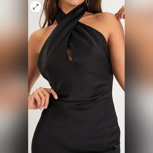 Lulu's Black Satin Backless Halter Midi Dress SZ. LG NWOT